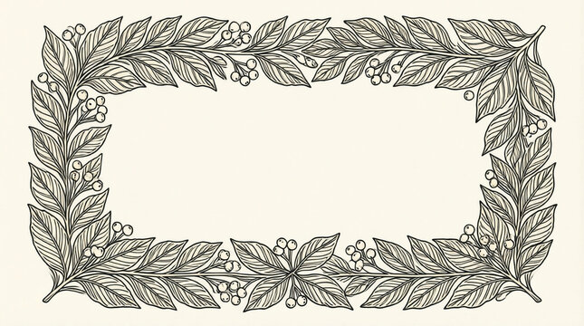 Elegant leafy border frame with berries, ideal for greeting cards or decorative design projects