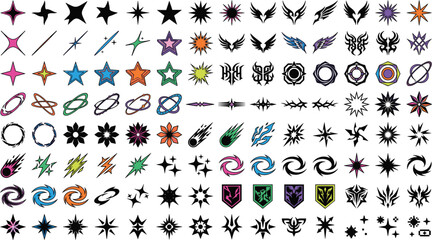 Tattoo tribal vector silhouette and outline icon set, with gothic wings fire flames elementsTattoo tribal vector silhouette and outline icon set, with gothic wings fire flames elements © Sagor