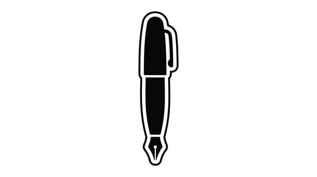 Fountain Pen Silhouette On White Background Minimalist Graphic