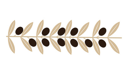 Artistic illustration of symmetrical leaf and berry botanical elements in golden yellow and black vector © Naim01
