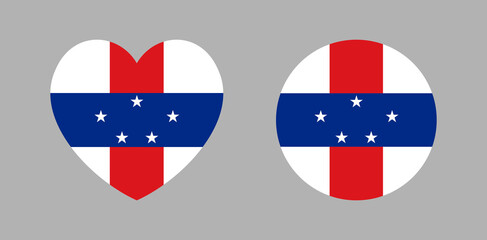 Fototapeta premium Netherlands Antilles Flag circle, heart icon, sticker. Flag of Netherlands Antilles round, heart button, badge.