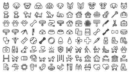 Minimal Dog Icon Set with Puppy Breeds Veterinary and Pet Care Outline Vector © MdAsadul