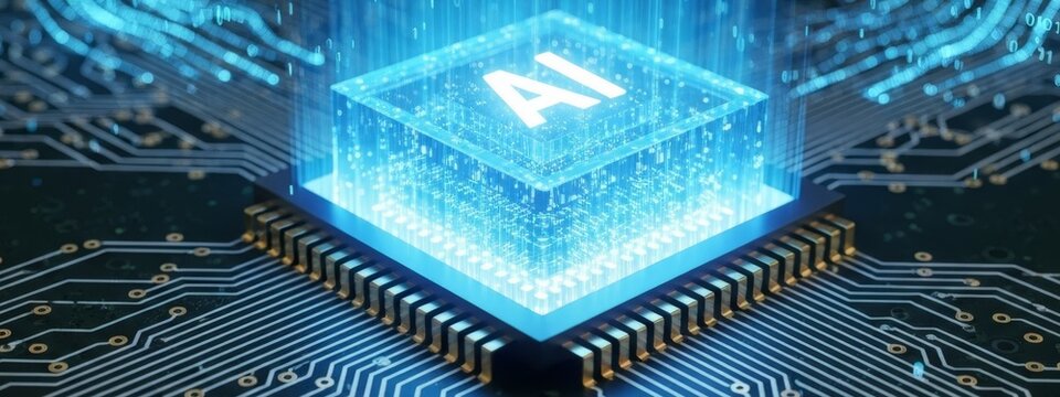 Artificial Intelligence CPU Processing Data on a Circuit Board
