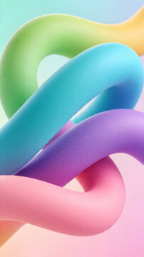 Abstract 3D render shape of random intertwined knots background with grainy holographic pastel gradient waves vertical composition for premium mobile wallpapers.
