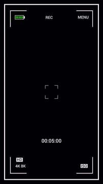 recorder screen vertical on transparent background. Vertical video recorder camera screen. Clean vertical mobile screen recorder timer overlay. 4K video.