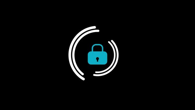 Bright blue glowing padlock symbol.Access control in technological environments animation on black background.