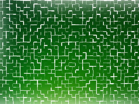 Abstract geometric pattern with green and white blocks transitioning from dark to light