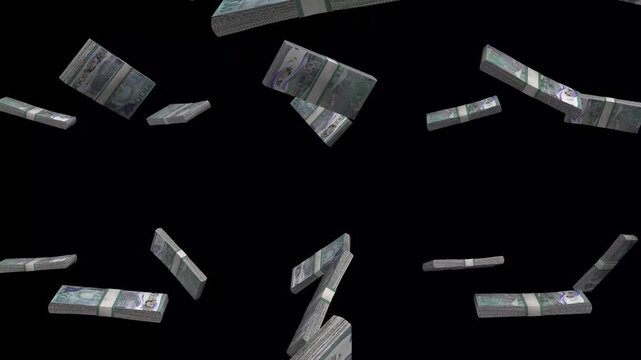 Barbados Money, Barbadian Dollar Banknotes Falling On Black Background, BBD Polymer Currency Stacks Dark Cinematic, 4K