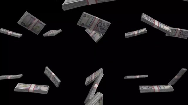 Nepal Money, Nepalese Rupee Banknotes Falling On Black Background, NPR Currency Stacks Dark Cinematic, 4K