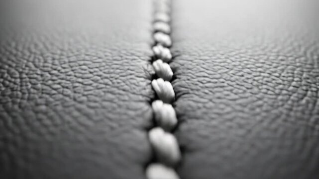Close up detailing texture and stitch of new modern luxury car leather seats material, slow motion