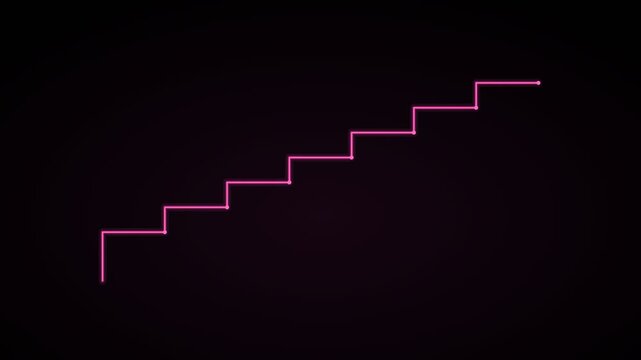 ascending staircase growth chart on a black background, pink color