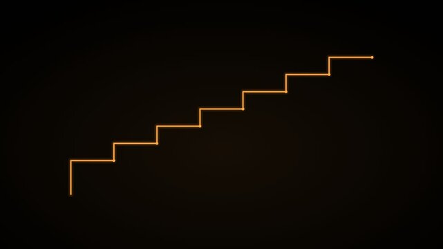 ascending staircase growth chart on a black background, amber color
