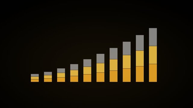 ascending stacked bar growth chart on a black background, gold color