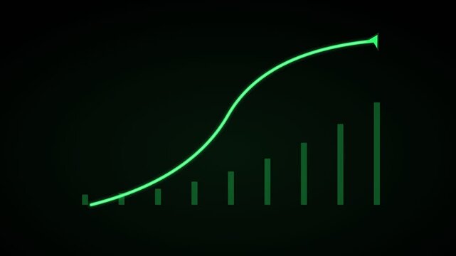 soaring profit peak arrow chart on a black background, profit green color