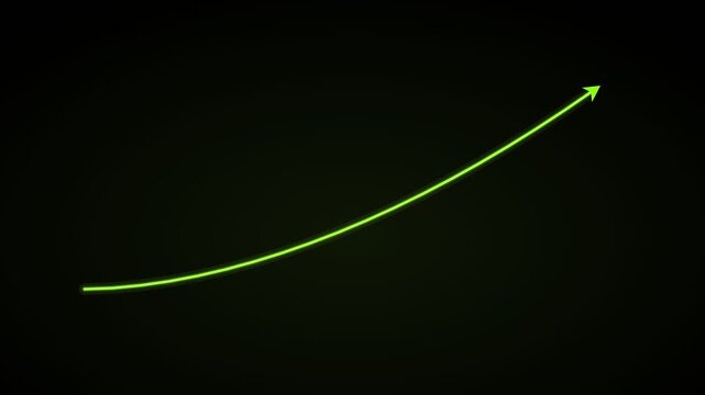 rising growth curve with an arrow head on a black background, lime green color