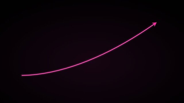 rising growth curve with an arrow head on a black background, pink color