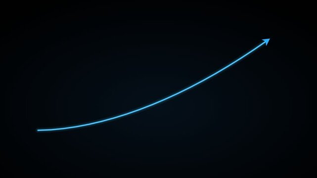 rising growth curve with an arrow head on a black background, cyan color