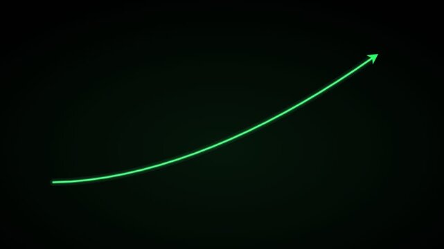 rising growth curve with an arrow head on a black background, profit green color