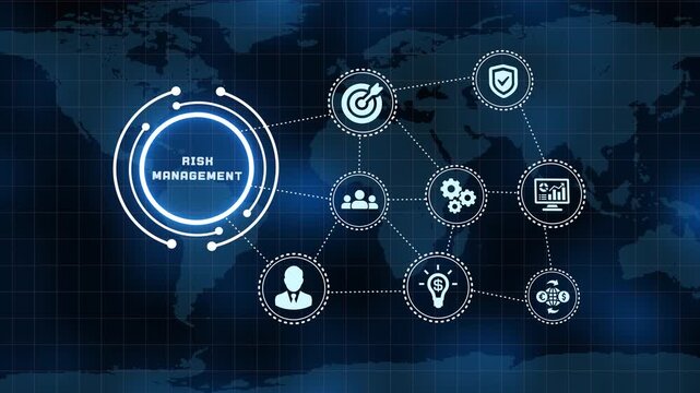 Risk Management Strategy with Digital Network, Global Analytics, Business Security and Corporate Decision Making Visualization.