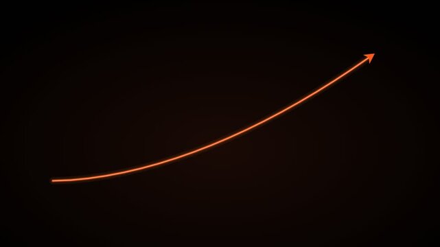 rising growth curve with an arrow head on a black background, fiery orange color