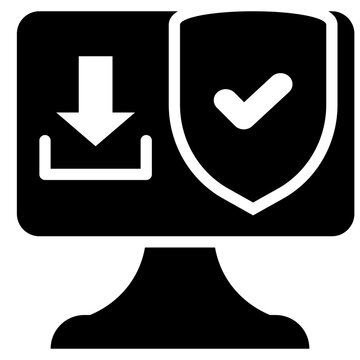personal computer download check protection security safety solid glyph icon