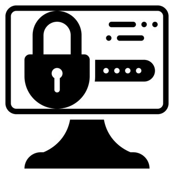 personal computer lock login protection security solid glyph icon