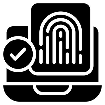 personal laptop fingerprint check login protection solid glyph icon