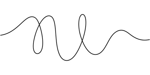 Obraz premium Abstract single continuous black wavy line drawing on a simple minimalist design background