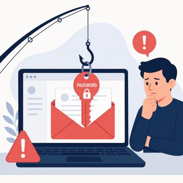 Phishing scam concept flat vector with fishing hook stealing password