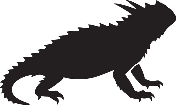 Black silhouette of a thorny devil lizard on transparent background, reptile illustration, editable vector.