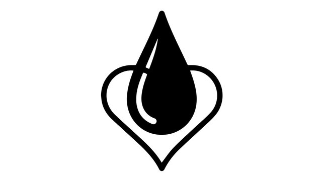 Elegant black drop icon with a heart outline, symbolizing love, care, and purity, a minimalist design for health and wellness branding