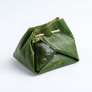 Indonesian Traditional Kue Bugis Wrapped in Banana Leaf, Isolated on White