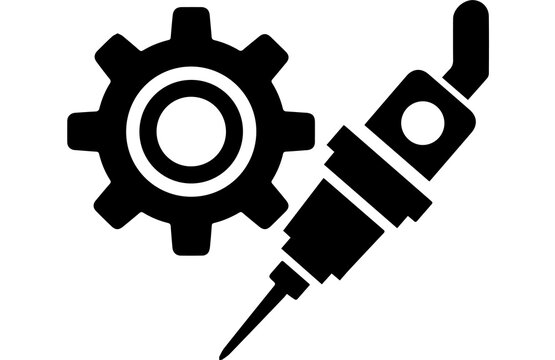 Detailed icon illustration of a spark plug and gear mechanism, representing automotive engineering and industrial technology concepts.