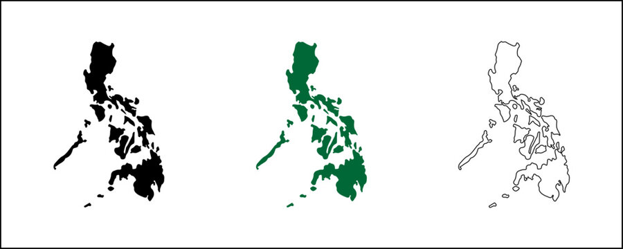 Philippines map vector silhouette with black outline and satellite style isolated on white background