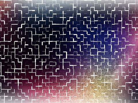 Abstract geometric mosaic background with gradient color transition and textured blocks