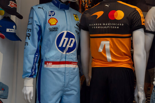Formula 1 one with Ferrari Charles Leclerc Racing Suit and McLaren Mastercard Team Shirt. Verona, Italy - June 25, 2026