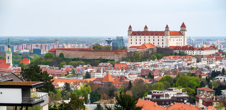 Panoramic View of Bratislava Castle and Old Town Cityscape