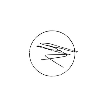 Abstract black signature scribbled line art inside a circle vector isolated on a clean white background