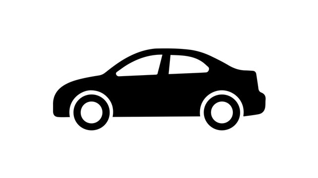 Sleek black car silhouette vector icon, side view illustration, automotive design, transportation symbol, modern vehicle graphic