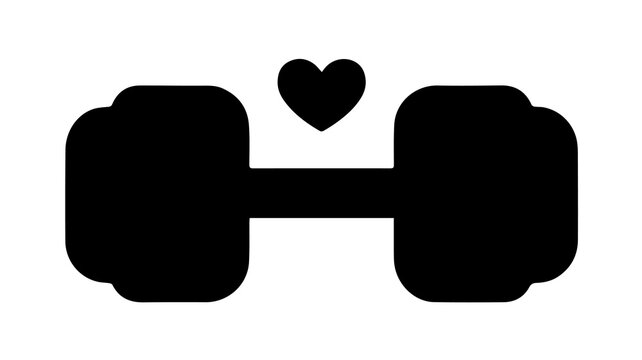 Fitness love: dumbbell icon with a heart symbol representing healthy lifestyle, workout motivation, and passion for exercise