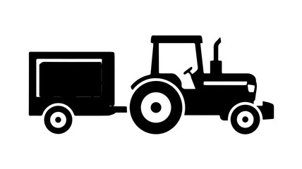 Fototapeta premium A black and white silhouette of a vintage tractor pulling a trailer, representing agriculture, farming, and rural transportation.