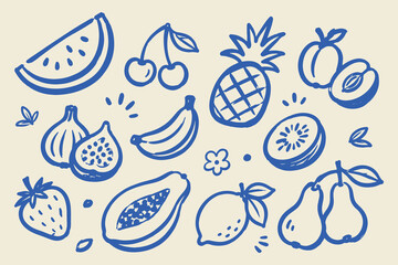 Mixed Fruit Set Hand Drawn Doodle Vector Illustration © Victoria