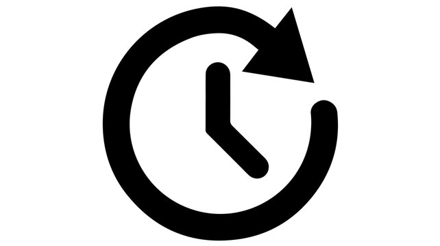Circular clock icon with a return arrow symbolizing time loop, rewind, or cyclical process, representing repetition and history
