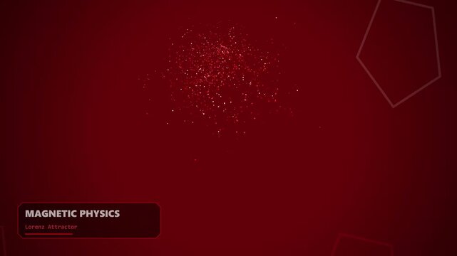 Magnetic Physics visualization showing a Lorenz Attractor with glowing red particles and geometric pentagon shapes