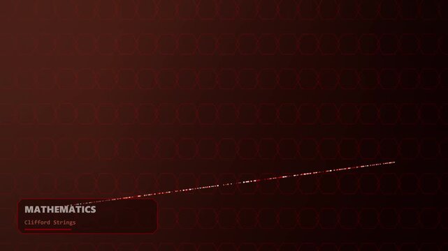Mathematics Clifford Strings animated display showing geometric particle movement across a dark red hexagonal grid surface