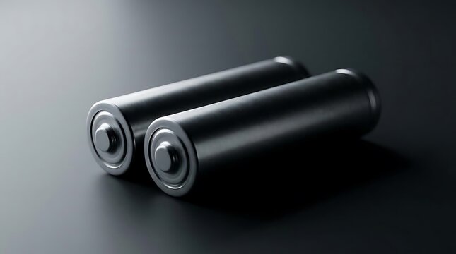 A close-up studio shot of 2 aa batteries displayed on a clean and minimalist dark background to represent power storage, energy efficiency, and technology