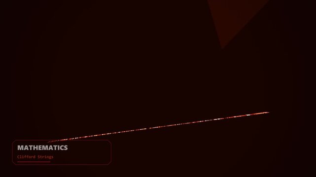 Mathematics Clifford Strings showing curved trajectories and geometric triangular shapes in dark red digital environment