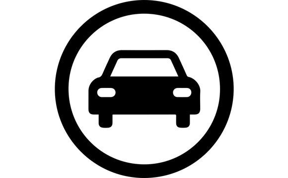Simple black car icon inside a circle, representing automotive transportation, vehicle symbol, and modern design elements for navigation