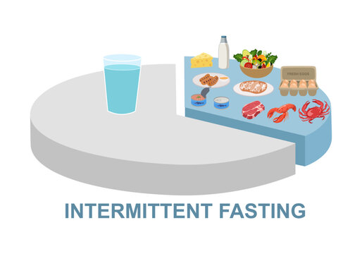Intermittent fasting concept. Eating window of 8 hours with fasting period of 16 hours vector illustration.