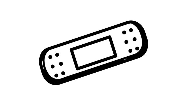 Simple black and white drawing of a medical adhesive bandage, a first aid plaster for minor cuts and scrapes, healthcare symbol